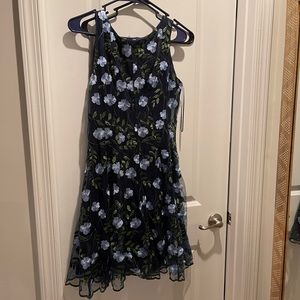 Embroidered flowers and mesh dress